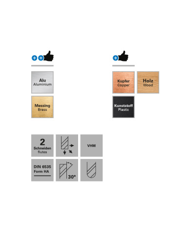 Freza de adancime si raza, 2 caneluri, Datron 0068460F, R 1.0, 6.0x7.0x6.0mm