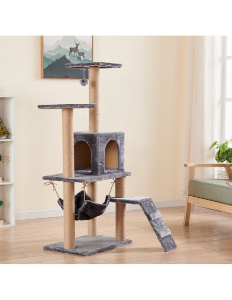 Ansamblu de joaca, cu pat culcus pentru pisici si loc de zgariat, gri, JollyMag, KOT17SZ