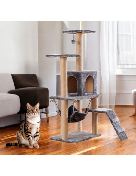 Ansamblu de joaca, cu pat culcus pentru pisici si loc de zgariat, gri, JollyMag, KOT17SZ