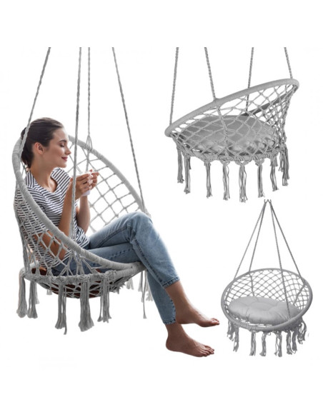 Leagan gri, tip scaun suspendat, cu perna, maxim 120 de kg,  JollyMag, KR33SZ