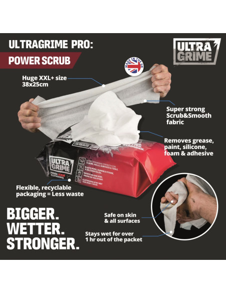 Set 6 pachete de servetele umede PowerScrub, UltraGrime 5920, 38 cm x 25 cm, 480 de bucati