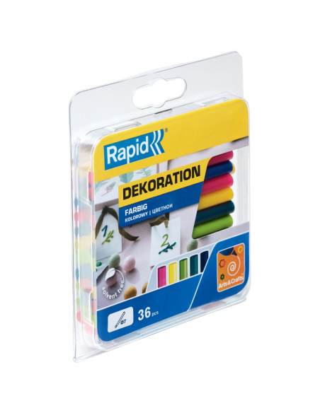Rapid 5001427, set 36 batoane de adeziv, decoratii, colorate, 7x90mm