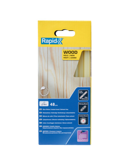 Rapid 5001421, set 48 batoane de adeziv, lemn, galben, 12 x 190 mm