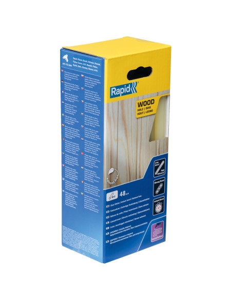 Rapid 5001421, set 48 batoane de adeziv, lemn, galben, 12 x 190 mm