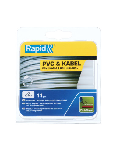 Rapid 5000695, set 14 batoane de adeziv, cabluri si PVC, transparente, 12 x 94 mm