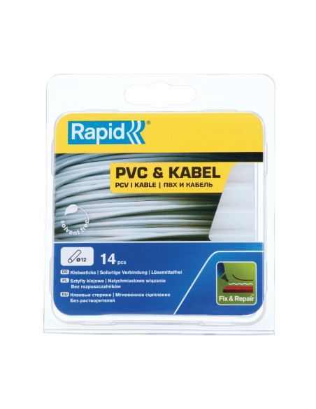 Rapid 5000695, set 14 batoane de adeziv, cabluri si PVC, transparente, 12 x 94 mm