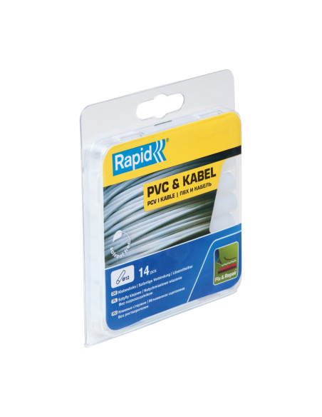 Rapid 5000695, set 14 batoane de adeziv, cabluri si PVC, transparente, 12 x 94 mm