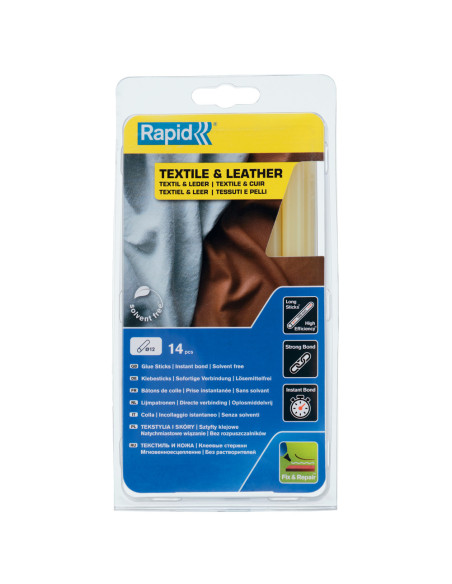 Rapid 5001418, set 14 batoane de adeziv, ptr textile si piele, galben, 12 x 190 mm