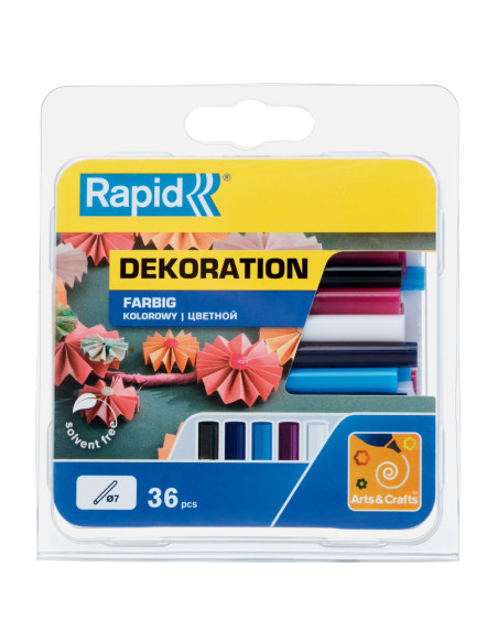 Rapid 5001377, set 36 batoane de adeziv, decoratiuni, colorate, 7 x 90 mm