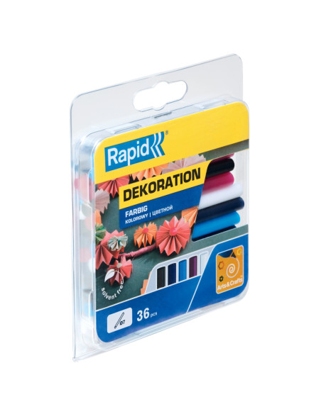 Rapid 5001377, set 36 batoane de adeziv, decoratiuni, colorate, 7 x 90 mm