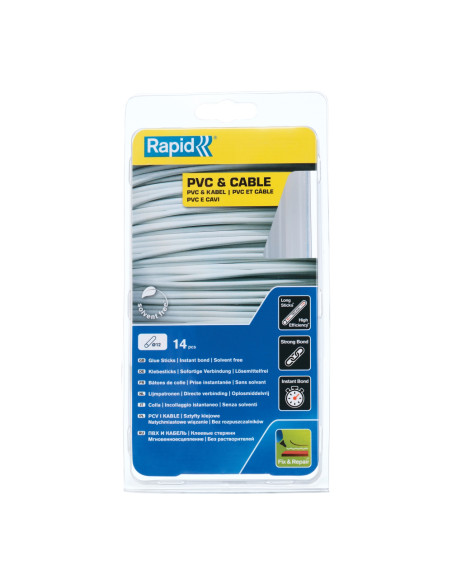 Rapid 40107363, set 14 batoane de adeziv, cabluri si PVC, transparente, 12 x 190 mm