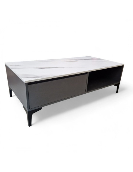 Masa de cafea, aspect marmura, 2 nivele, alb grafit, 120x60x40cm, JollyMag, STL17