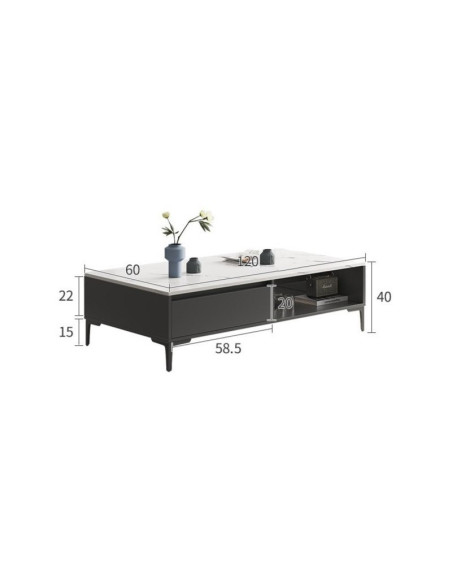 Masa de cafea, aspect marmura, 2 nivele, alb grafit, 120x60x40cm, JollyMag, STL17