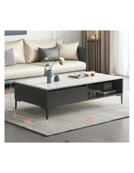 Masa de cafea, aspect marmura, 2 nivele, alb grafit, 120x60x40cm, JollyMag, STL17
