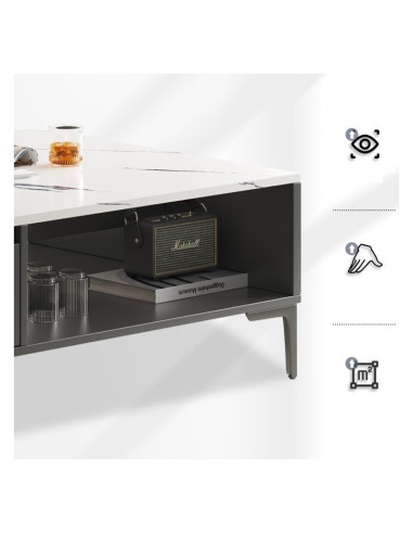 Masa de cafea, aspect marmura, 2 nivele, alb grafit, 120x60x40cm, JollyMag, STL17