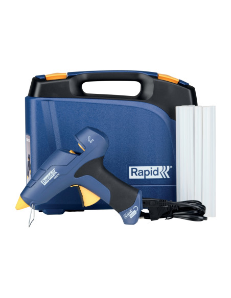 Rapid 5001445, Pistol de lipit GlueGun Rapid CG270, albastru, max 250W, debit 350g/h, 200°C, include 10 batoane si geanta, funct