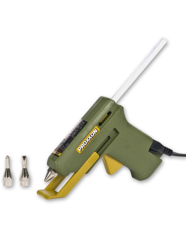 Proxxon 28192, Pistol de lipit GlueGun HKP 220, verde, 40W, 200°C, duze interschimbabile, include 4 batoane si 3 duze, functiona