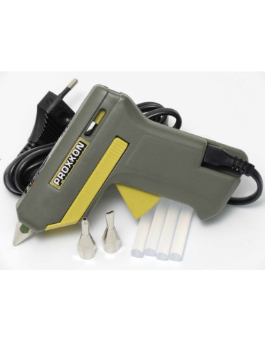 Proxxon 28192, Pistol de lipit GlueGun HKP 220, verde, 40W, 200°C, duze interschimbabile, include 4 batoane si 3 duze, functiona