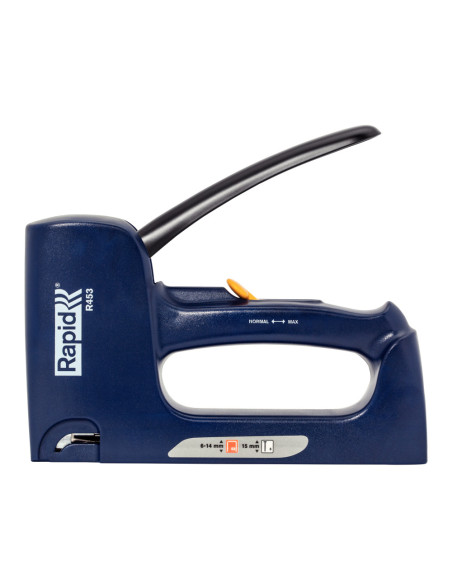 Rapid 20009502, capsator dual Rapid R453E, ptr capse nr. 53 si cuie nr. 8, 2 in 1 pentru tamplarie si tapiterie, maner ergonomic