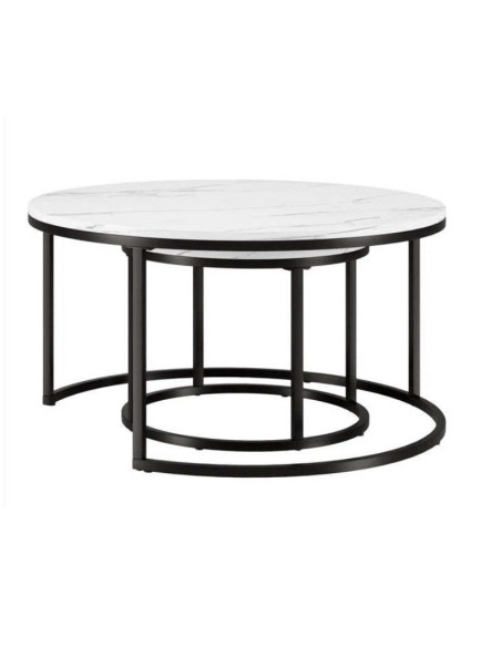 Set 2 masute de cafea, aspect marmura, 2 in 1, albe, diametru 60 si 80 cm, JollyMag, STL14