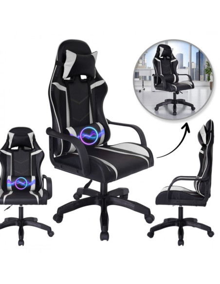 Scaun de gaming negru, cu perna lombara, max 150 kg, 64x114-124 cm, JollyMag, KO35B