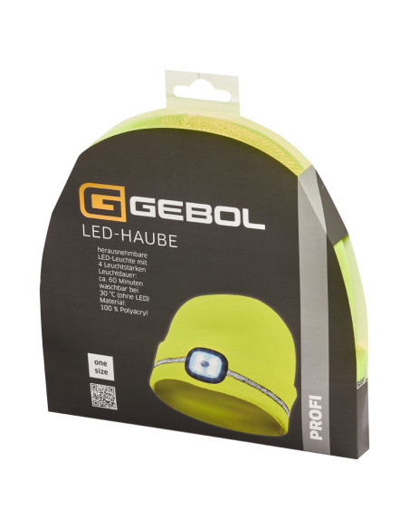 Gebol 700007, Caciula galbena cu banda reflectorizantă si LED, 4 niveluri de luminozitate, 60 de minute de functionare, LED deta