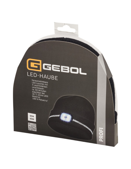 Gebol 700006, Caciula neagra cu banda reflectorizanta si LED, 4 niveluri de luminozitate, 60 de minute de functionare, LED detas