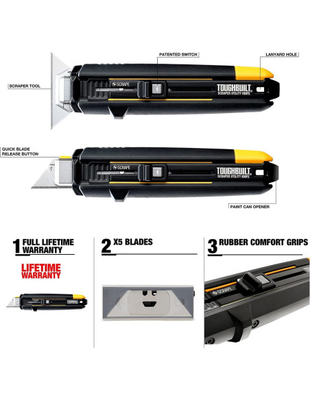 Razuitoare - cutit utilitar + 5 lame de rezerva ToughBuilt TB-H4S5-01