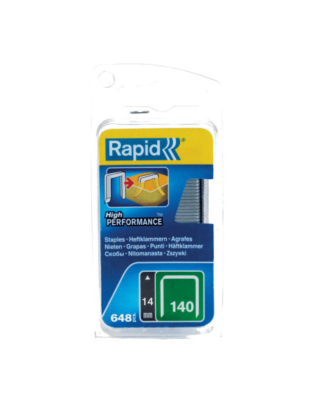 Rapid 40109576, set 648 capse de inalta performanta, sarma din otel galvanizat, varfuri divergente, No. 140, 14mm