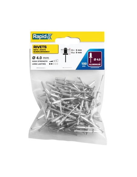 Rapid 5000379, set 100 de nituri de 6-9 mm, Ø4.0 x 12 mm