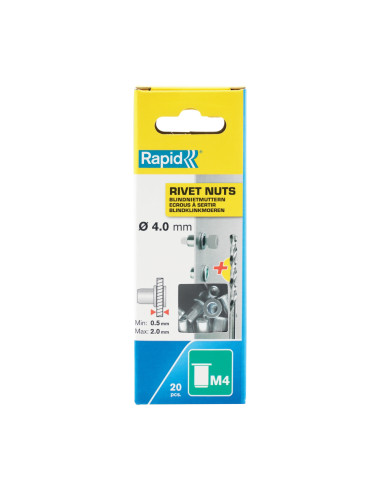 Rapid 5000671, set 20 nituri cu filet tip piulita M4, 2.0 mm