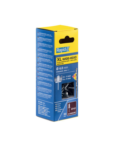 Rapid 5000661, set nituri XL din aluminiu, inclusiv burghiu, 50 buc, 6-9mm, Ø4.0 x 12mm