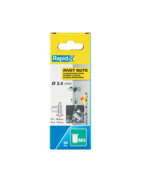 Rapid 5000670, set 20 nituri cu filet tip piulita M3, 1.5 mm