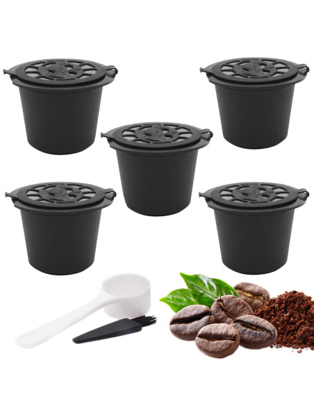 Set 5 Capsule Reutilizabile din Plastic Ecologic si Inox, Compatibile cu Aparatele de Cafea Nespresso