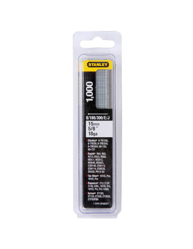 Stanley 1-SWK-BN0625T, Cuie din otel galvanizat, 15mm, 1000 buc tip E/J/8/180/3000, blister