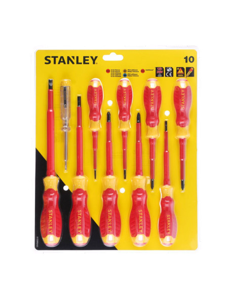 Stanley STHT60032-0, Set 10 surubelnite subtiri VDE, tip PZ, PH drepte si tester de tensiune