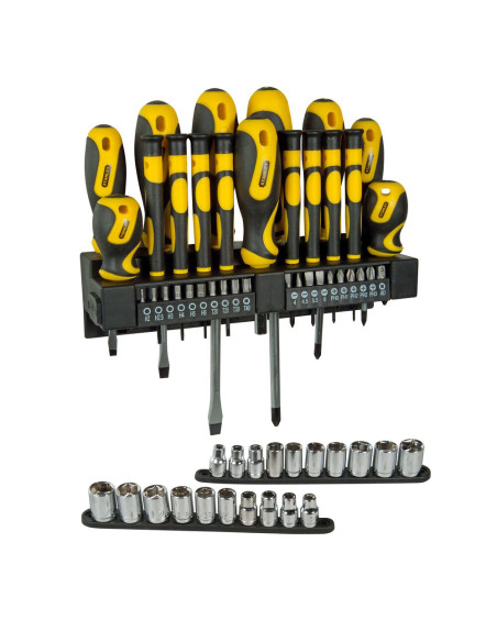 Stanley STHT0-62143, Set de surubelnite, biti si tubulare, tija din otel de inalta calitate, maner moale, include suport, 57 pie