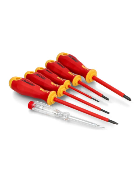 Felo 41396398, Set 6 surubelnite izolate VDE, drepte 2.5, 4.5, 5mm si PH1, PH2 + tester de tensiune