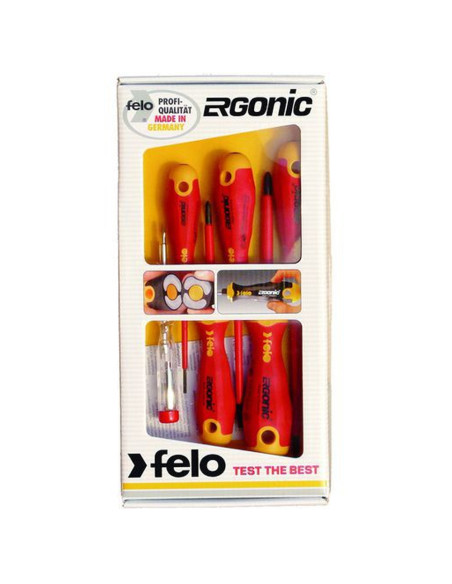 Felo 41396398, Set 6 surubelnite izolate VDE, drepte 2.5, 4.5, 5mm si PH1, PH2 + tester de tensiune